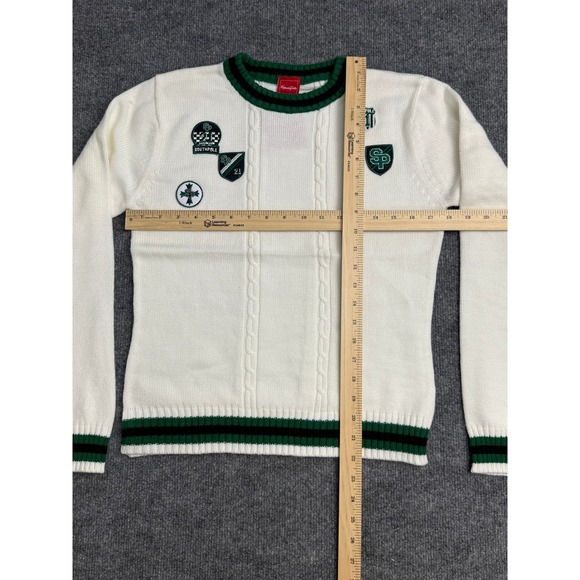 SouthPole VTG Mens White Green Athletic Crest‎ Patch Cable Knit Sweater Size L - Picture 4 of 11